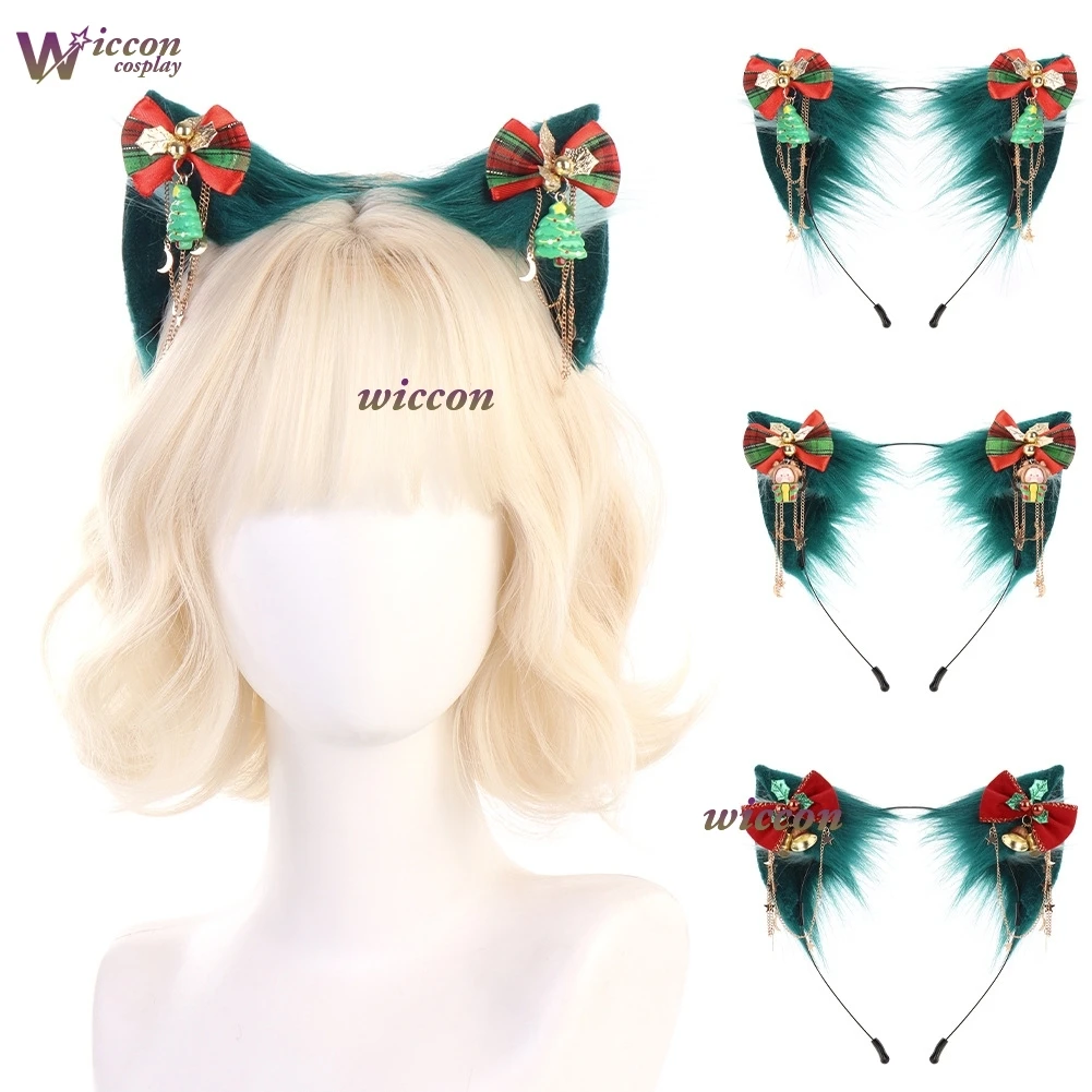 

Повязка на голову с ушками животных, аксессуар для волос, рождественское платье, орнамент, рога оленя, подарок на канун Рождества, повязка для волос для взрослых и детей с пушистыми кошачьими ушками