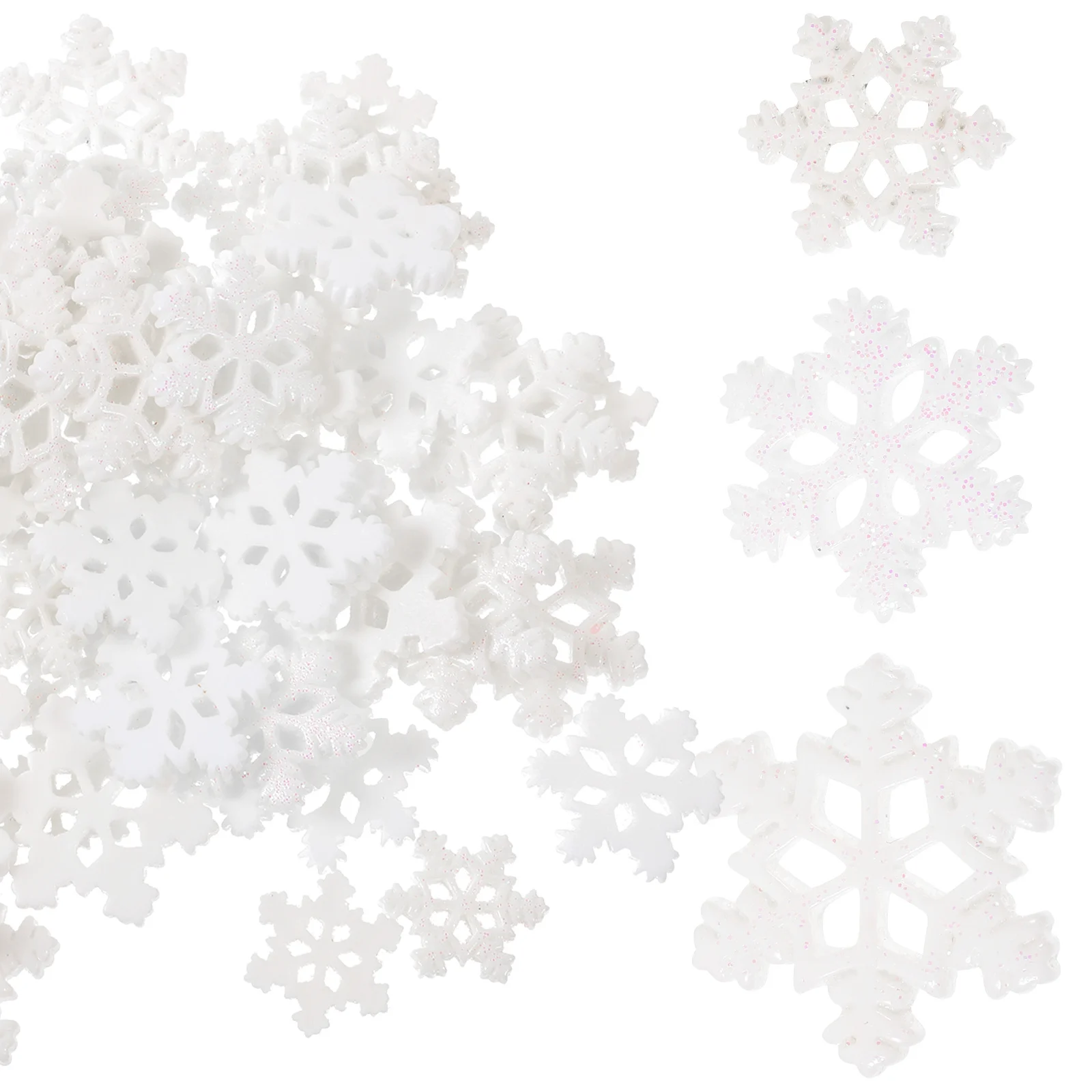 จี้รูปเกล็ดหิมะ 60 ชิ้น อุปกรณ์ตกแต่งพลาสติก DIY เกล็ดหิมะขนาดเล็กสำหรับเคสมือถือ เครื่องประดับ งานฝีมือ และของตกแต่ง