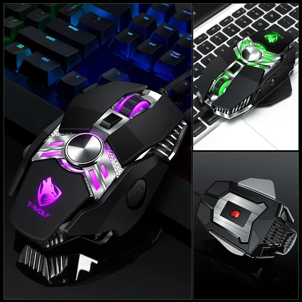 Rato de jogo com fio profissional 3200 dpi ratos de jogo silencioso para notebook portátil/pc rgb retroiluminado universal usb com fio mouse