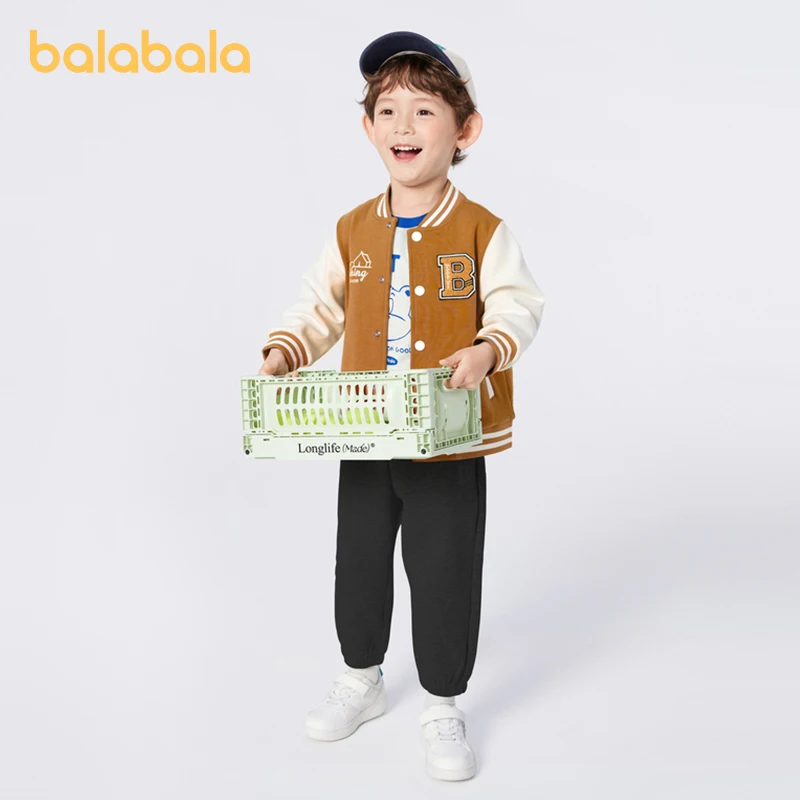 Balabala Long-Sleeve Suit Children 2024 Spring Edition Boys Girls Fashionable College Style Color-Block Two-Piece Set