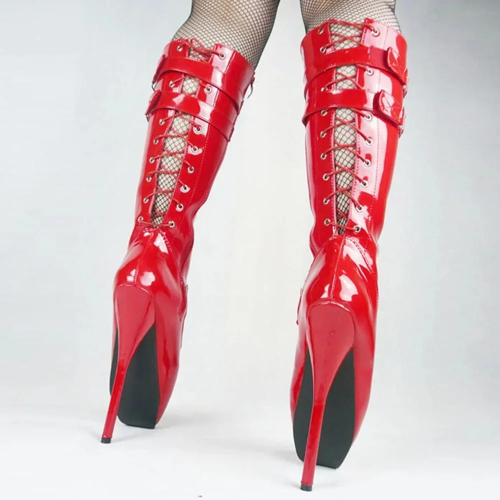 Botas Unisex de Tacón de Aguja de 18 cm hasta la Rodilla, Zapatos Fetichistas para Cross-dressing, Botas de Ballet con Cordones Traseros, Negras, Marrones, Colores Personalizados