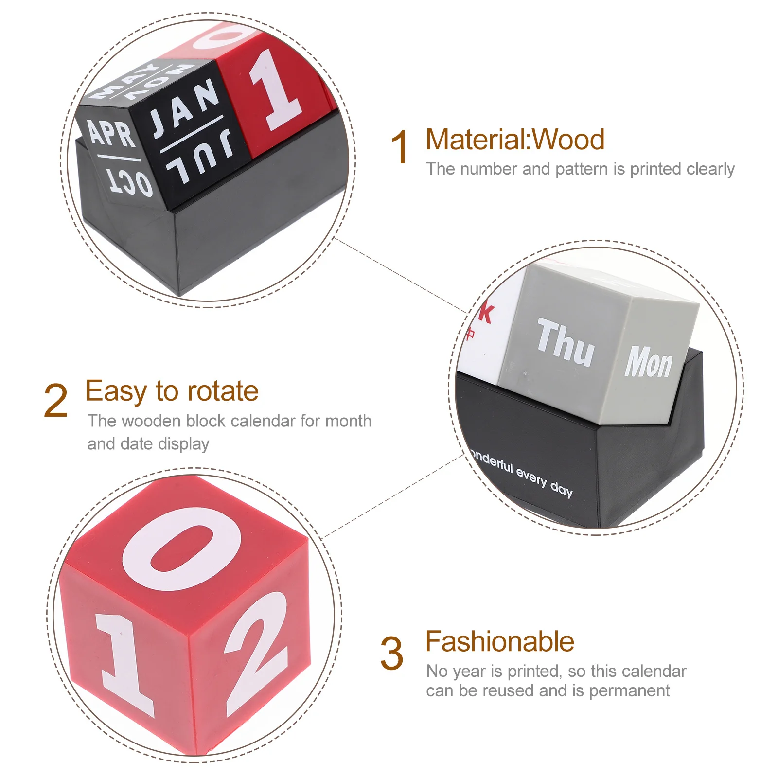 Wooden Desk Calendar Perpetual Reusable Month Date Organizer Adjustable Desktop Decor For Office Home Mini