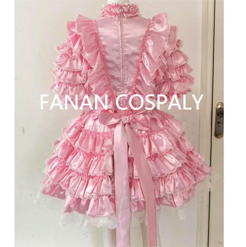 Adult Giant Baby Sexy Girl Pink Satin Dress Sissy Lolita Japanese Maid Gothic Role-playing Lockable Customization