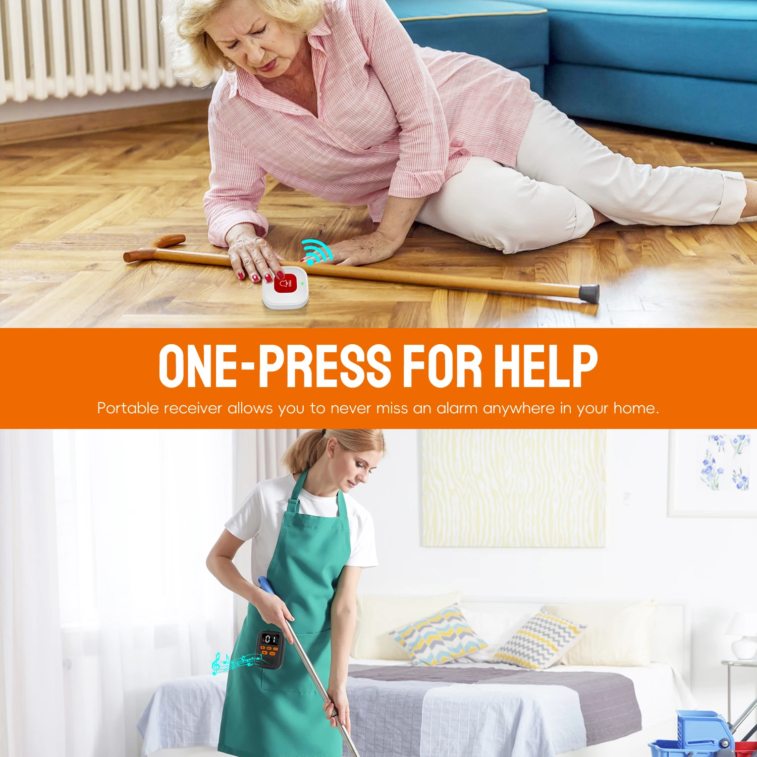 SOS Caregiver Pager Wireless Medical Call Button Surveillance Elderly SOS Alarms Vibration Pager Digital Display Call Bell