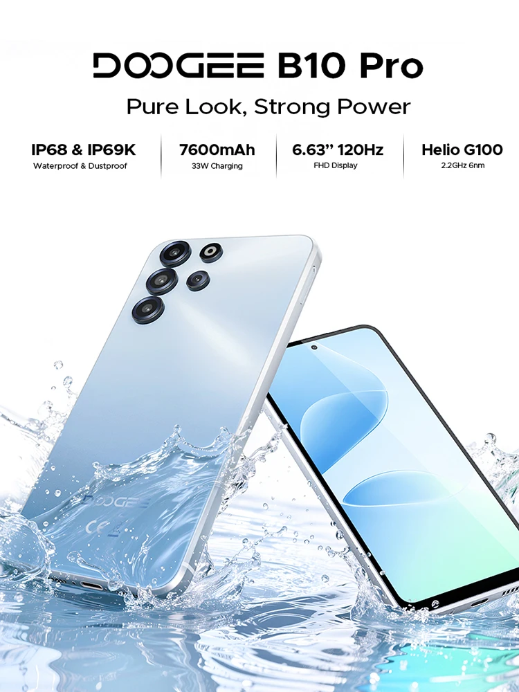 DOOGEE B10 Pro Smartphone 7600mAh Akku 6,63'' 120Hz Display 64GB RAM (8GB+56GB) 256GB ROM 64MP Kamera Android 16 Mobiltelefon
