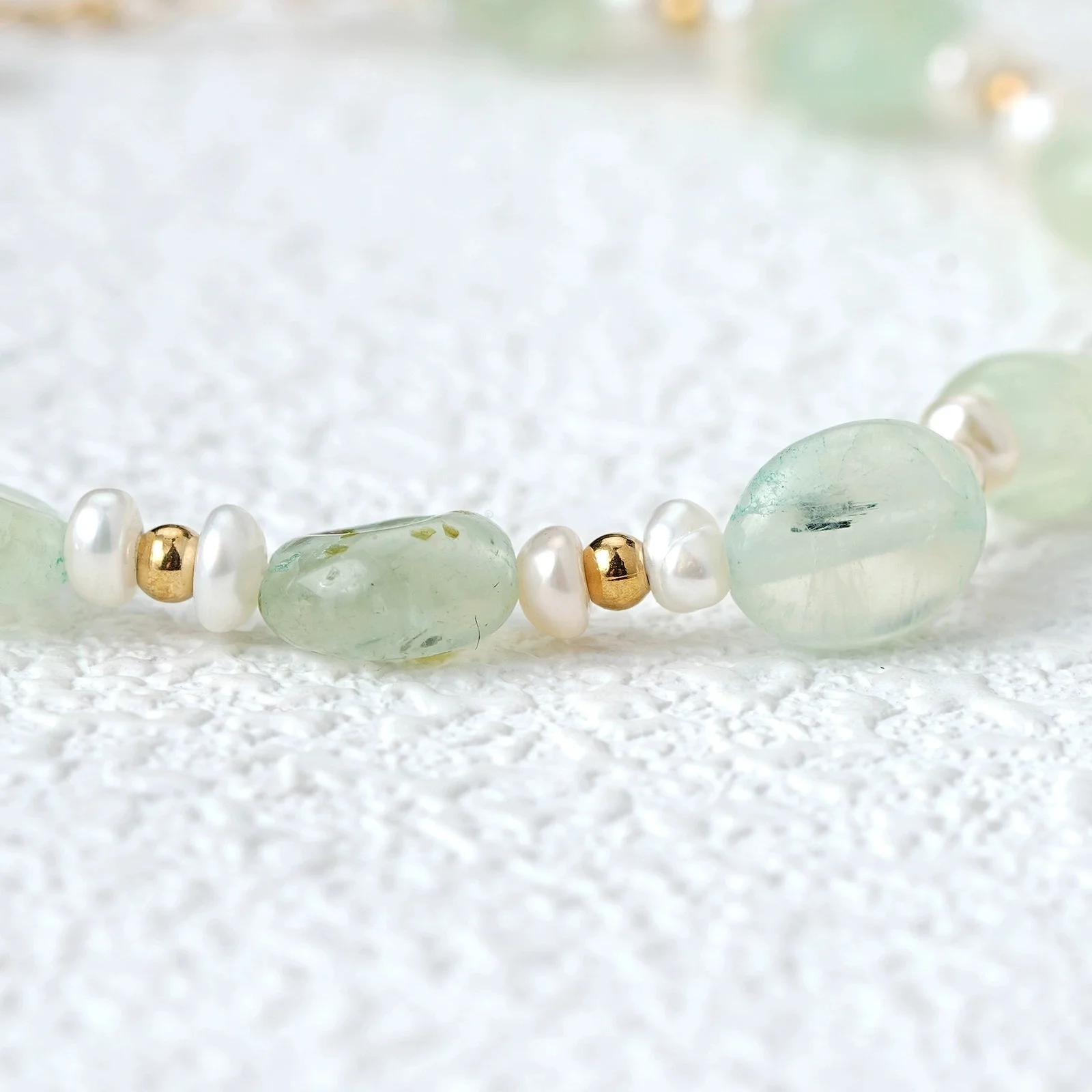 Light Green Prehnite & Freshwater Pearl Beaded Bracelet for Women, Dainty Thin Chain Adjustable Hand Jewelry