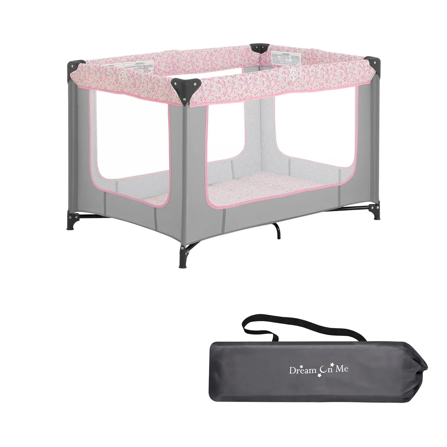 

Portable Baby Playard with Breathable Mesh, Soft Mattress, Easy Fold Design & Travel Bag - Grey Pink