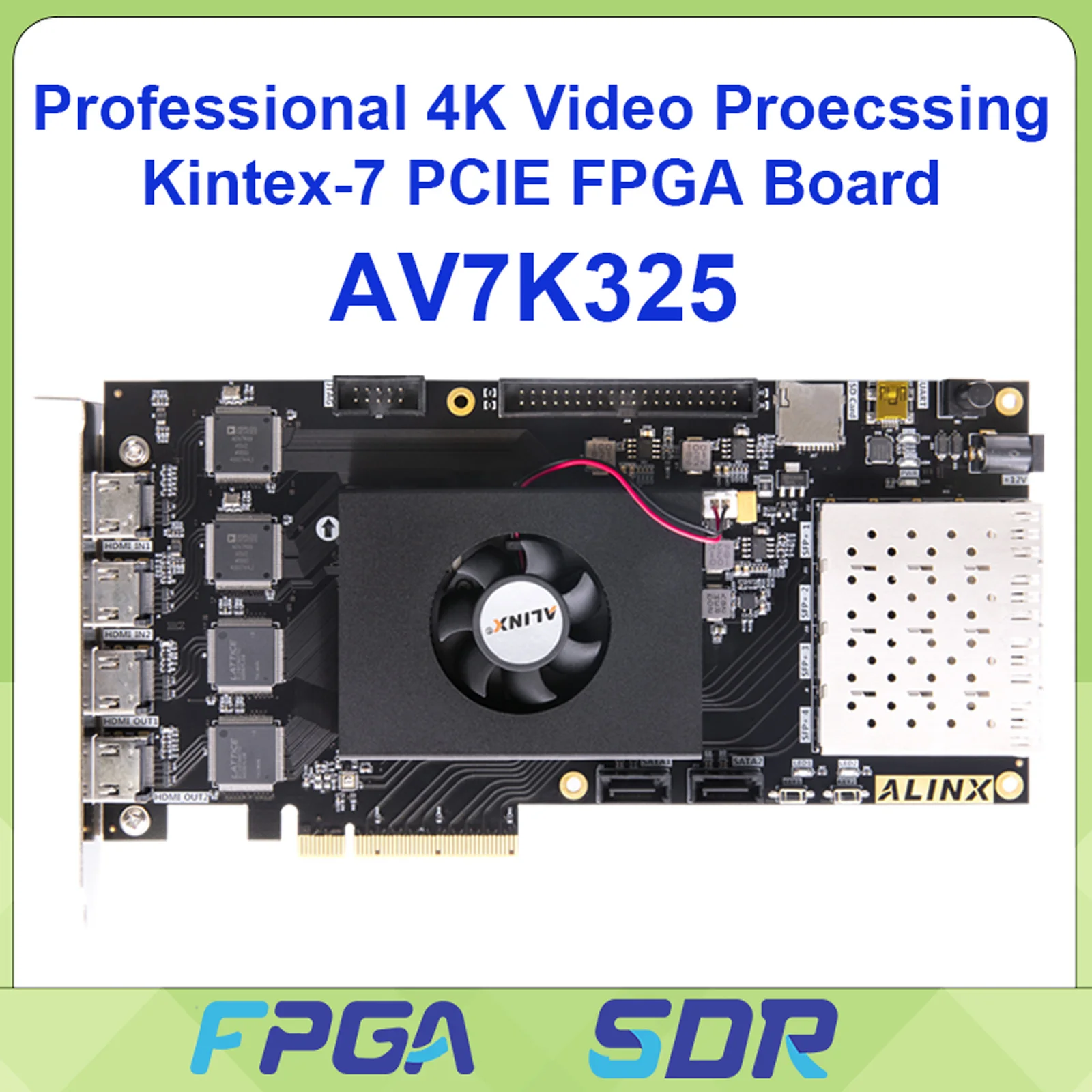 

ALINX AV7K325 Плата привода FPGA и комплект AMD Kintex 7 XC7K325T SFP x 4 HDMI PCIe 2,0 x 8, обработка видео, разработка Xilinx K7 FPGA
