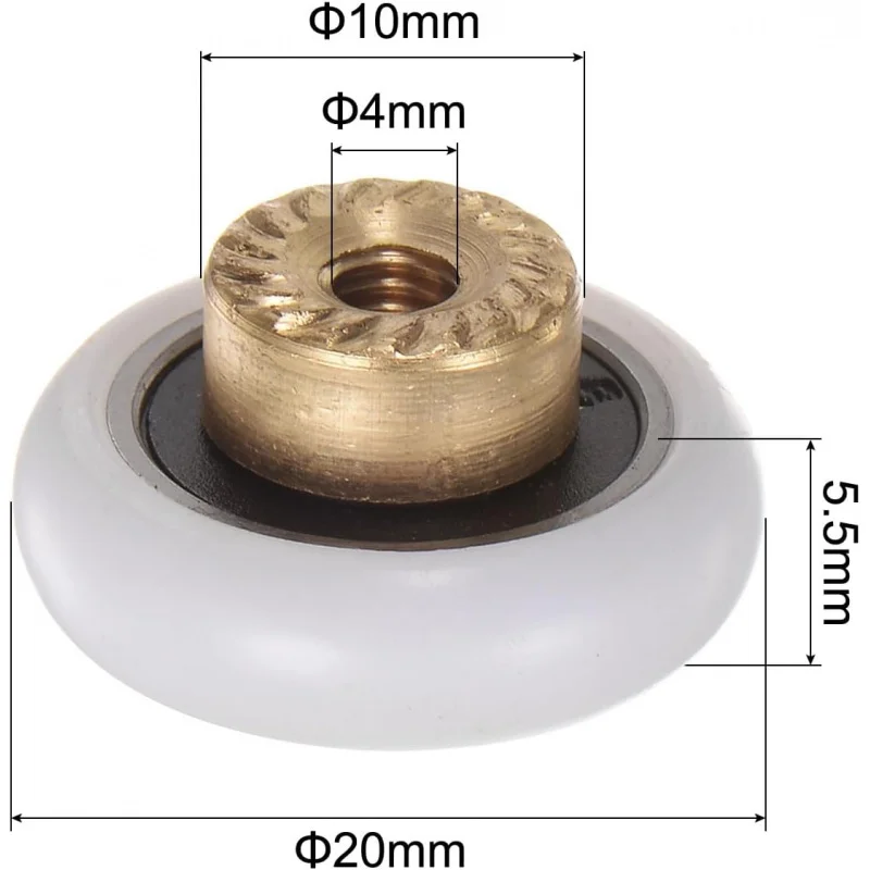 샤워 도어 롤러 휠 20mm 직경 부품 욕실 유리, 슬라이딩, (1 세트 4개)