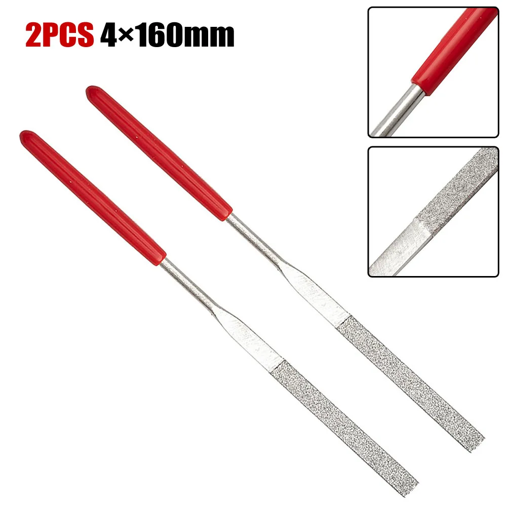 2Pcs Diamond Needle File Set 4x160mm Flat Square Files For Metal Wood Glass Stone Jewelry Polishing Craft Repair With Storage Po