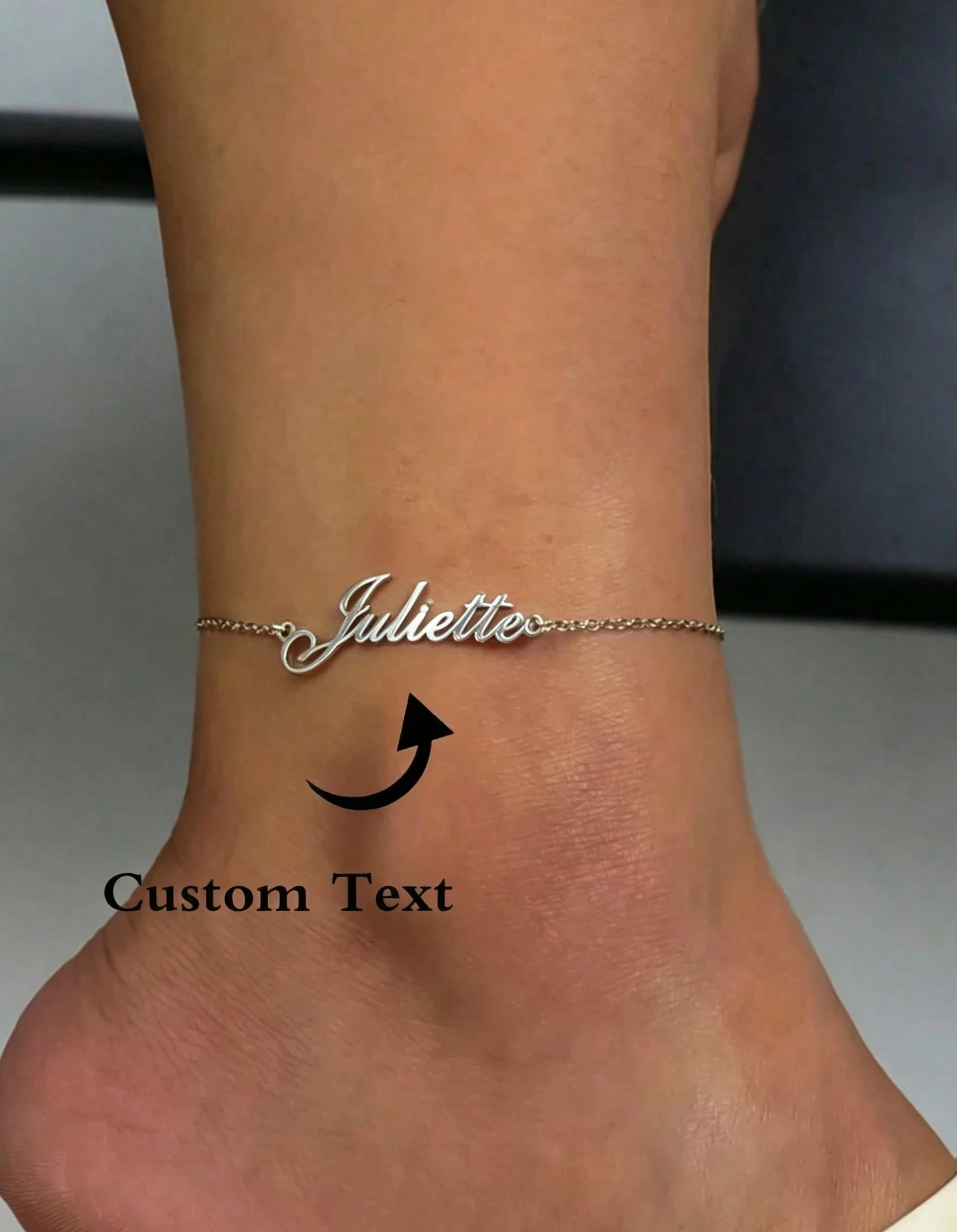 Ladies personalized custom name anklet, stainless steel silver leg chain, ladies ankle chain, Fashion Foot Jewelry