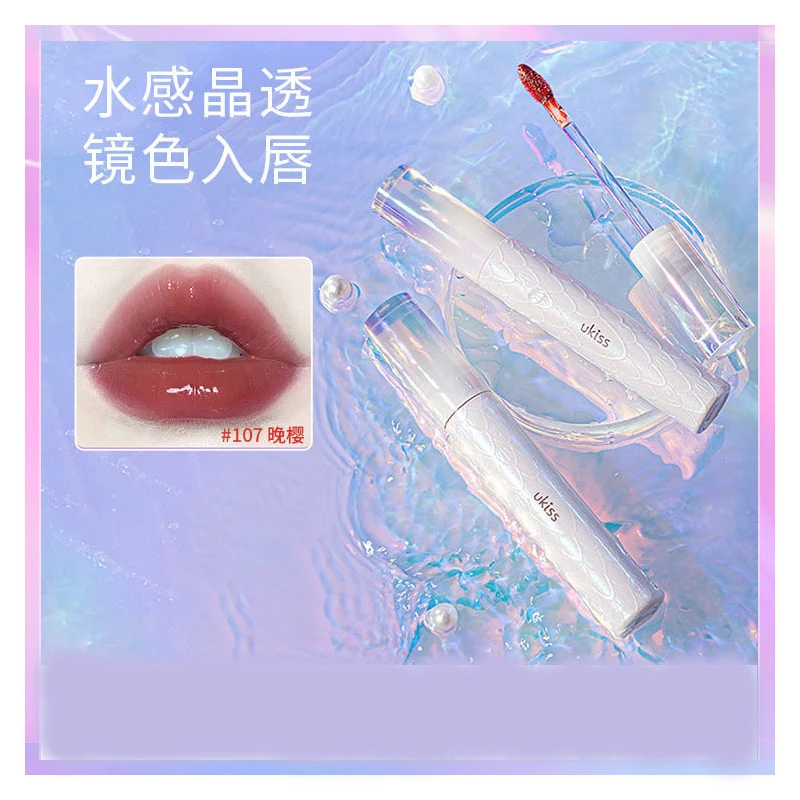 Ukiss Zeemeermin Spiegel Lip Glazuur Water Lichtgevende Lip Dauw Melk Perzik Anti-Stick Cup Hydraterende Hydraterende Lippenstift