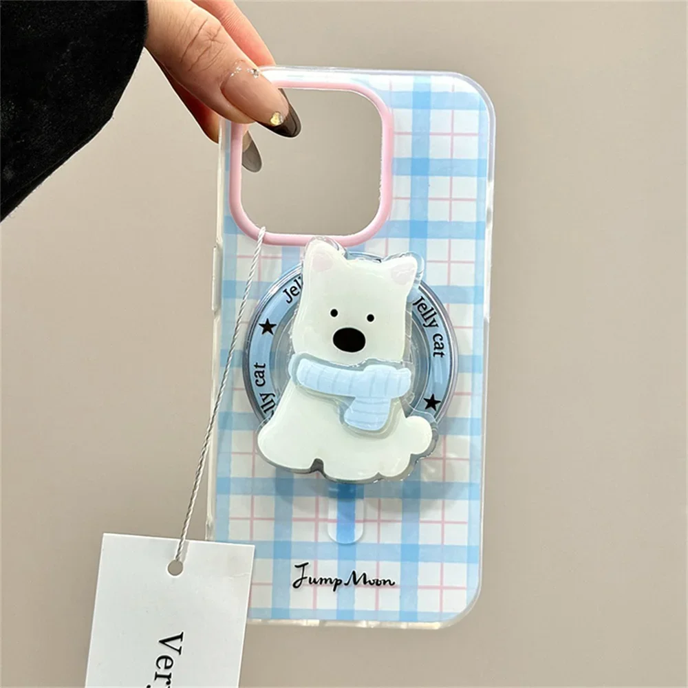 

INS милый мультяшный шарф, собака, пингвин для Magsafe Griptok, держатель для телефона, подставка для кольца на палец, поддержка IPhone 16, кронштейн для Samsung Girl