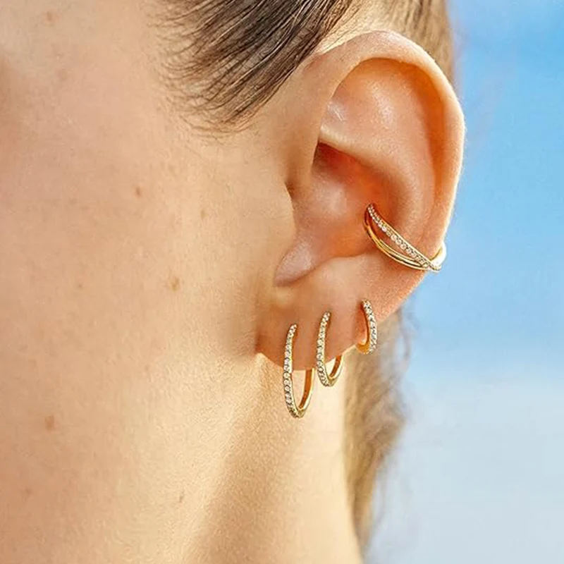 

3 Pairs CZ Cartilage Huggie Hoop Earring Sets for Multiple Piercing Trendy Jewelry Cartilage Small Earrings Gifts for Women
