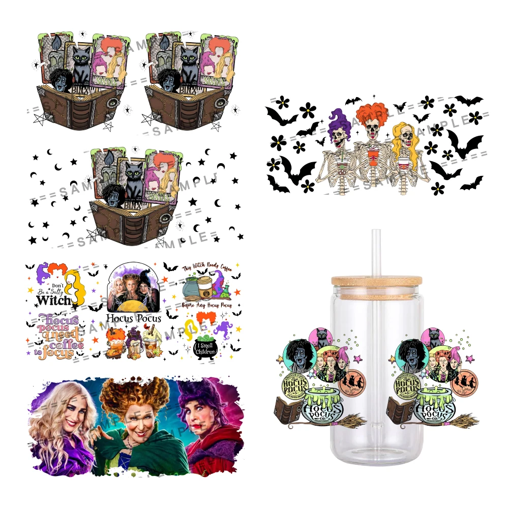 Disney Cartoon Hocus Pocus Pattern UV DTF Transfer Sticker Waterproof Transfers Decals For 16oz Glass Cup Wrap Stickers