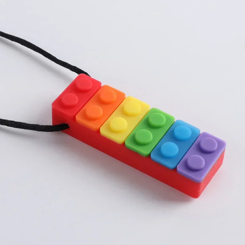 1Pc Sensory Chew Necklace Brick Chewy Kids Silicone Biting Pencil Topper Teether Toy, Silicone teether for children with autism