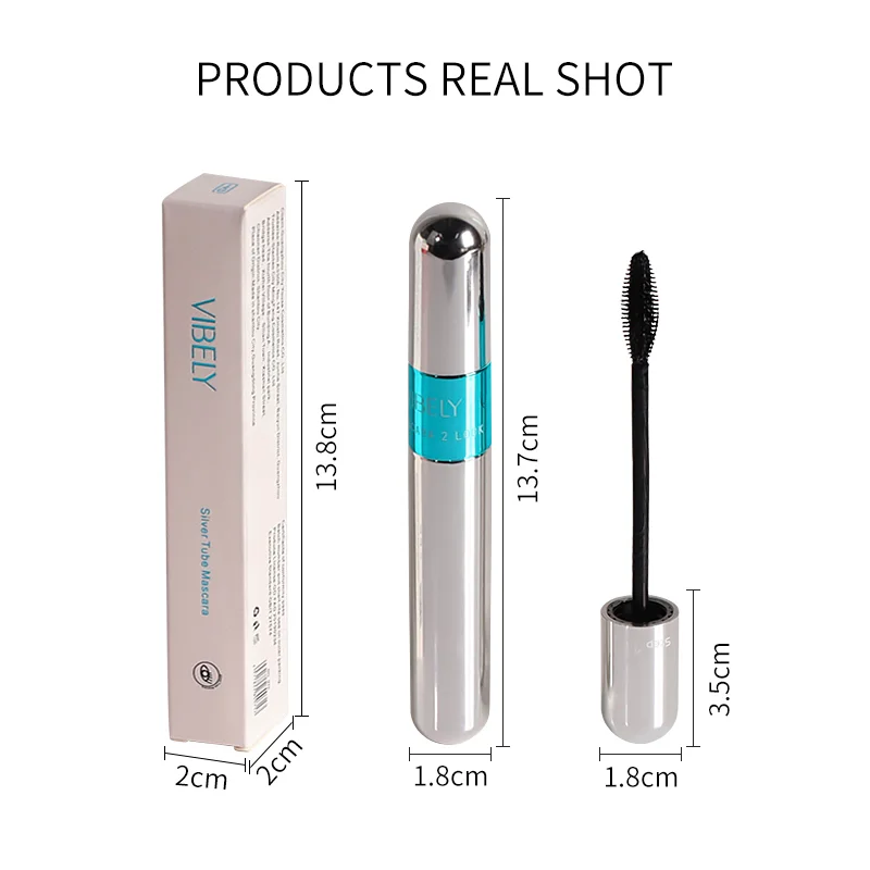 VIBELY-Mascara lavable 5x plus long, 2 en 1 4D injFiber Lash, sans grincement, mascara noir longue durée