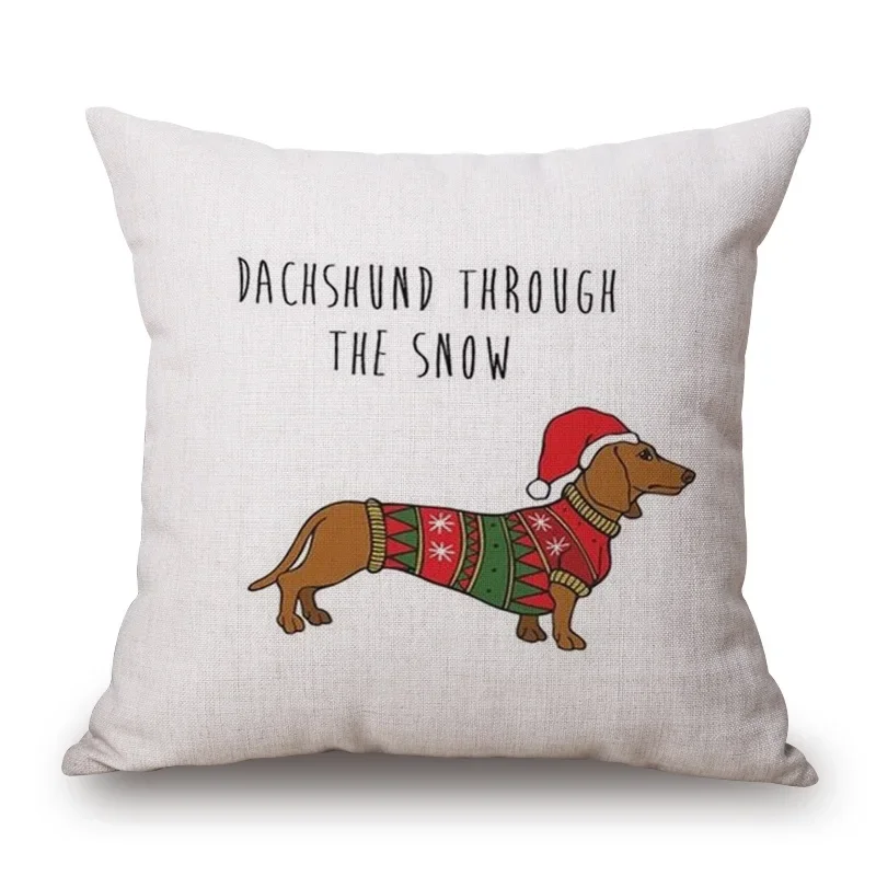 Dachshund Cushion Covers Merry Christmas Festival Sausage Dog Snow Pillowcase Decorative Pillows For Sofa