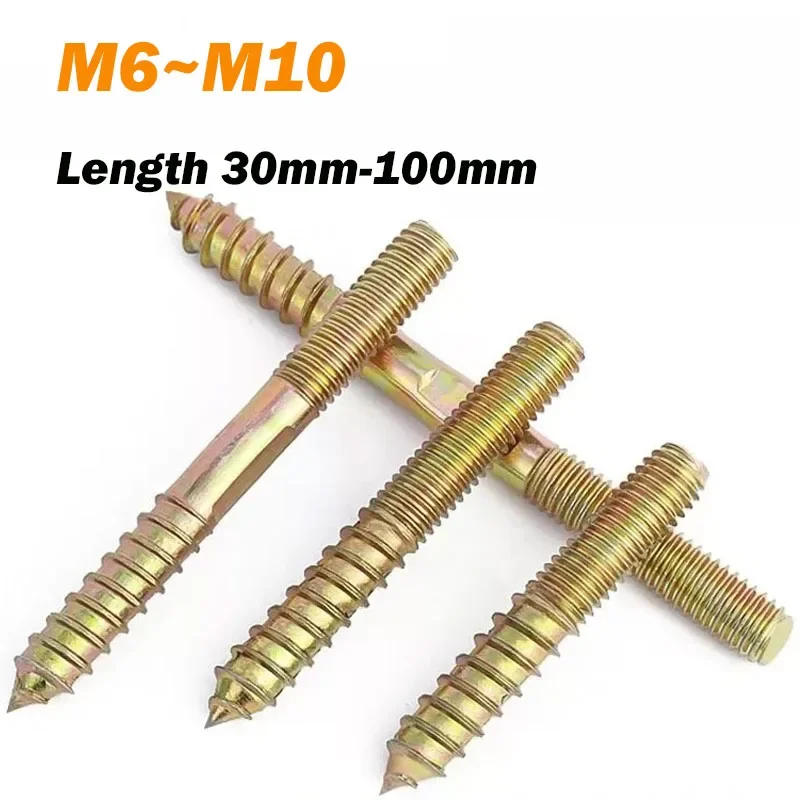 Hanger Bolt M6 M8 M10 Length 30mm-100mmDouble Headed Bolt Wood To Metal Dowels Double Ended Furniture Fixing Self Tapping Screws