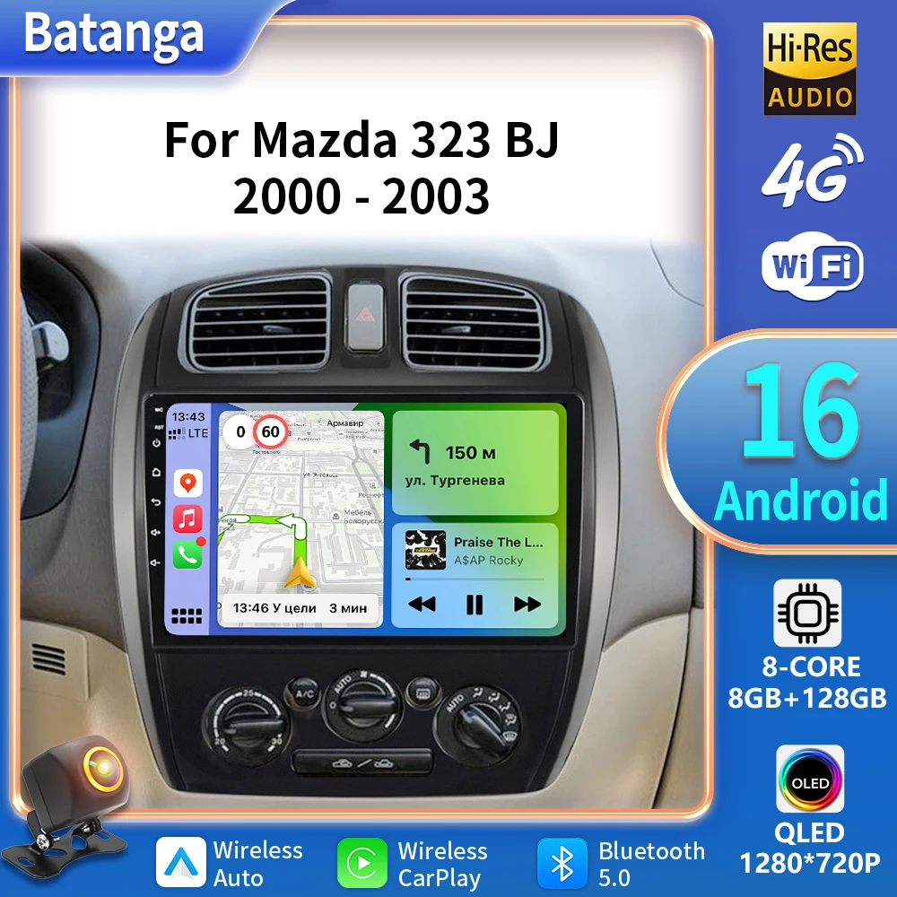 Android 16 Car Radio For Mazda 323 Haima Freema Ford Laser 2000 - 2008 Navi GPS Carplay Multimedia Player Auto Stereo NO 2 DIN