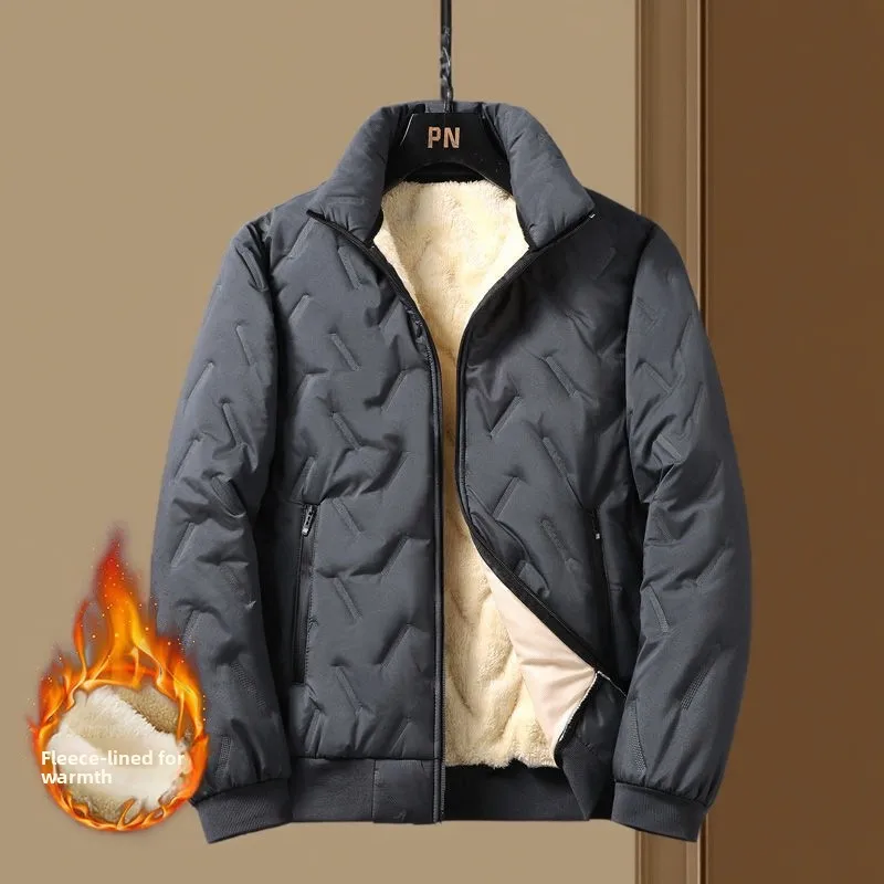 Men's Lamb Velvet Jacket Workwear Windproof Large Size Wearable Durable Fleece down Cotton Warmth Casual Long Zipper Coat
