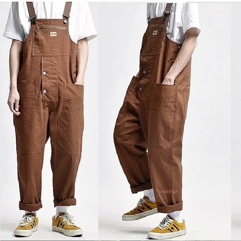 

Suspenders Trousers Mens Streetwear Hip Hop Overalls Strap Pants Safari Cargo Work Pants Cargo Pants Loose Work Casual Pants Men