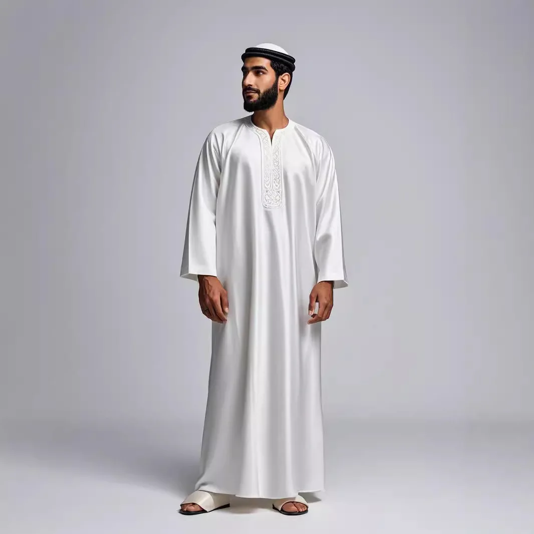 

2025 New Ethnic Style Men's Robe Casual Muslim Robe Omani Robe Muslim Long Dress Robe Abaya Ramadan Dubai Luxury Islam Elegant