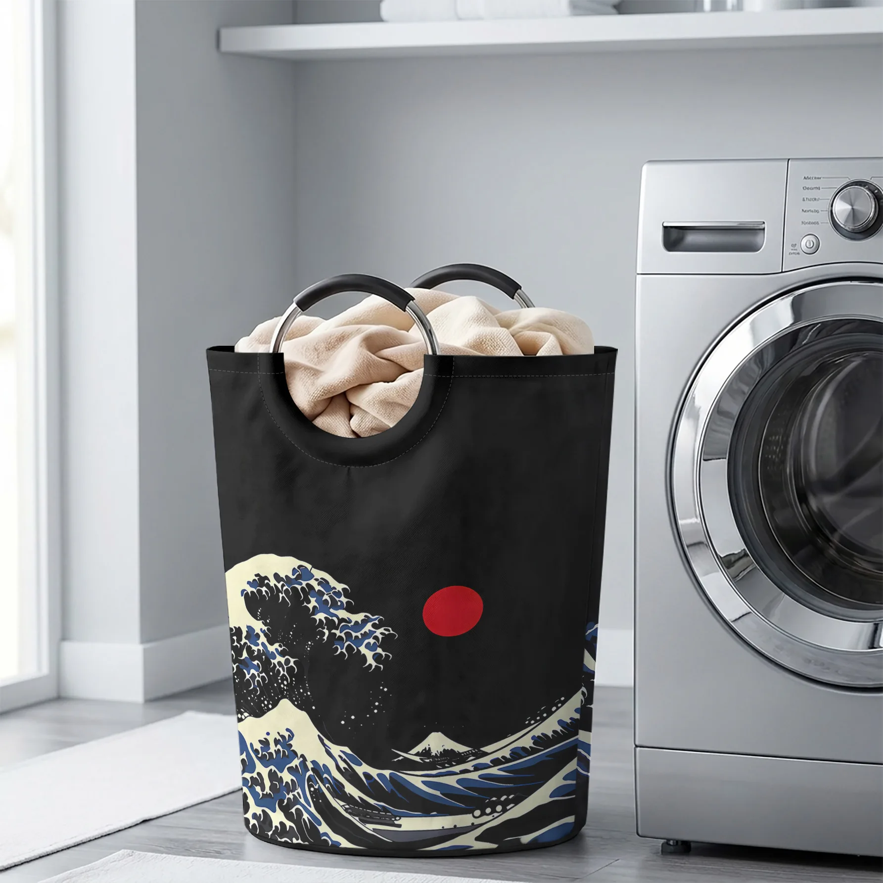 The Great Wave Mountain Red Sun Handled Storage Basket, Large Capacity, For Laundry, Bedroom & Sundries Storage