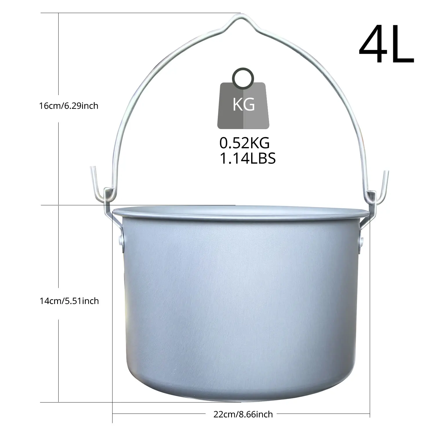 4L Large Capacity Camping Hanging Pot Ultra-light Aluminum Alloy Marching Outdoor Cooking Boiling Water Hanging Pot Cookware