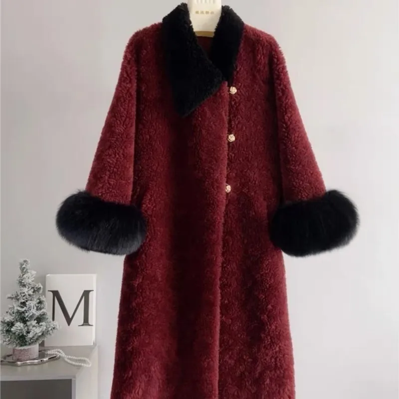 Women's Faux Fur Coat with Hood Oversized Plush Lined Winter Color Block Long Jacket Coats for Cold Weather