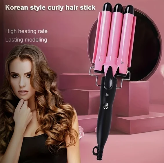 مكواة تجعيد مبتكرة بتصميم ثلاثي الأنابيب، رأس لفة البيض/رأس المعكرونة الفورية/لفة كبيرة في جميع أنحاء تصميم بيرم عملي للغاية. #1