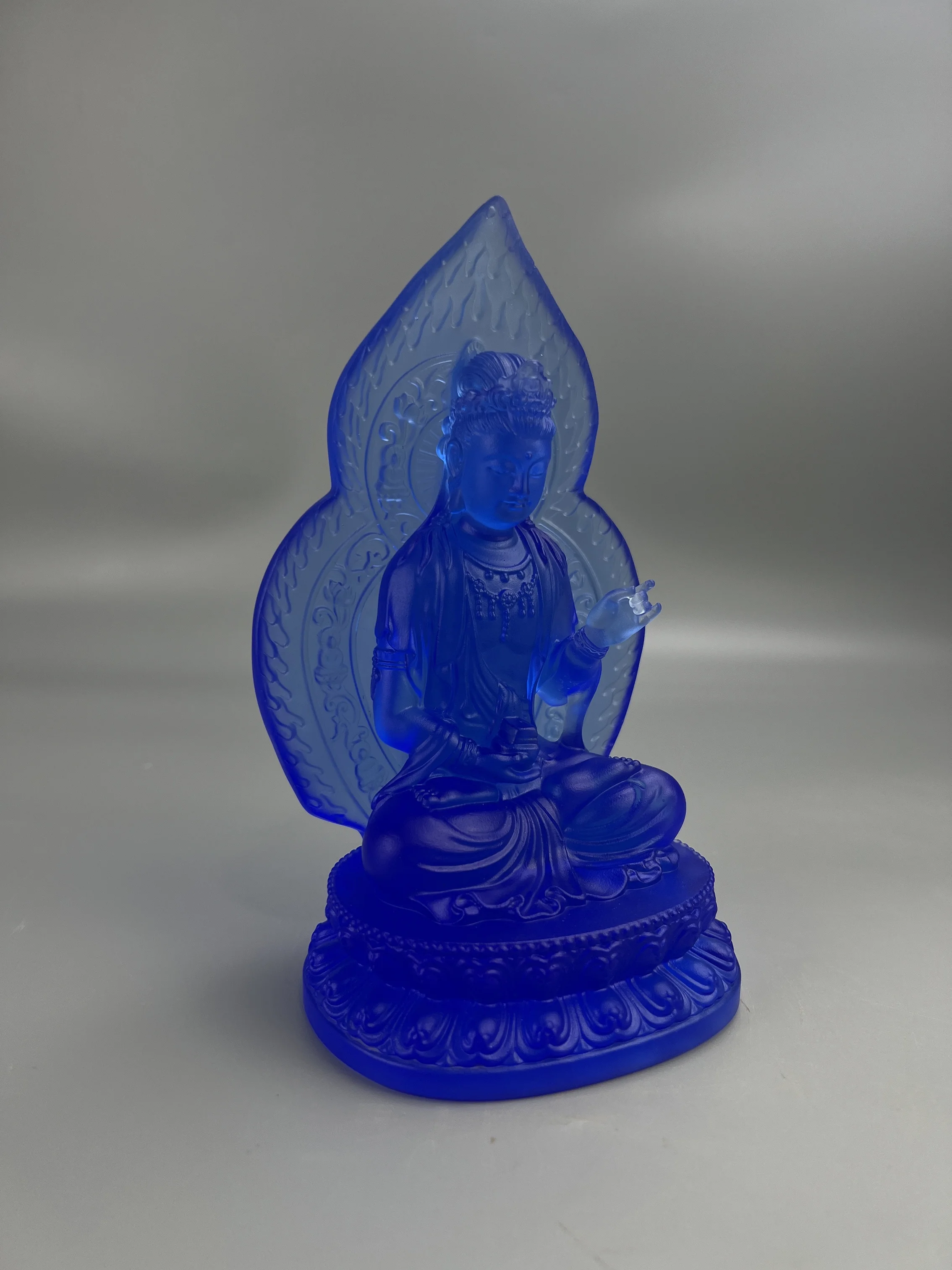 *&r Sacred Manjushri Bodhisattva Statue Handcrafted Glass Lost-wax Process Wisdom Sculpture ArtFamily Jiangsu Altars Spiritual