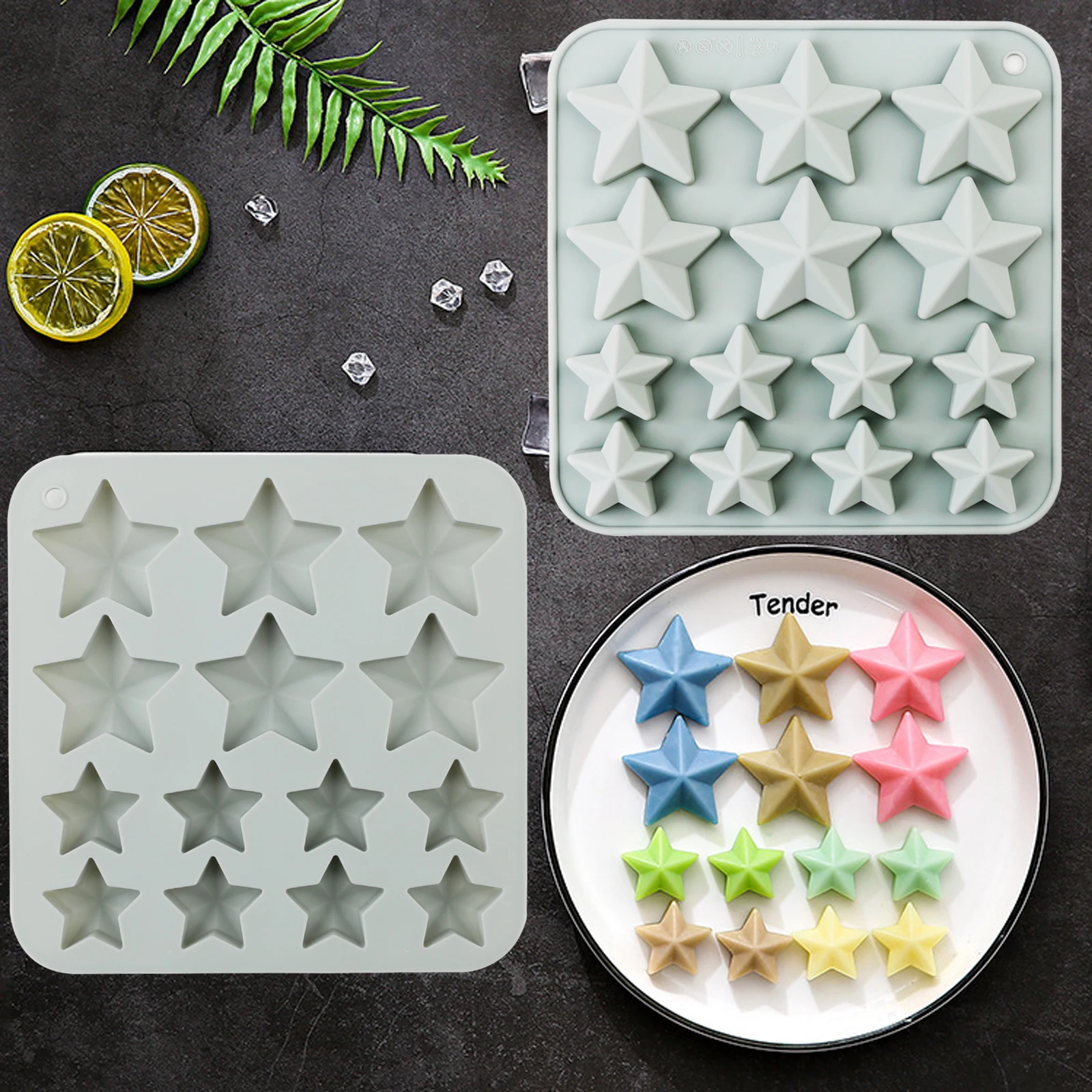 1-Pack Silicone Star Candy Mold Thick Non-Stick for Christmas And Independence Day Desserts Mousse Chocolate Candy Cupcakes