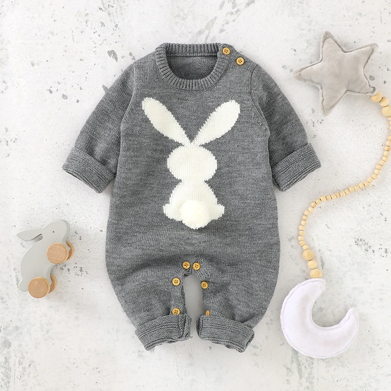 Newborn Baby Romper Knitted Toddler Girl Boy Clothing Warm Playsuit Long Sleeve Autumn Infant Kid Jumpsuit Outfit Cute 3D Rabbit