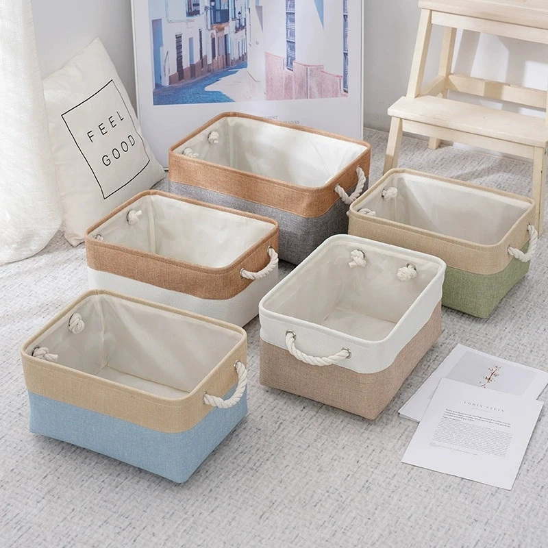Cotton and linen blended thick EVA clothing storage box without lid, long-handled denim pants toy wardrobe, desktop storage bask
