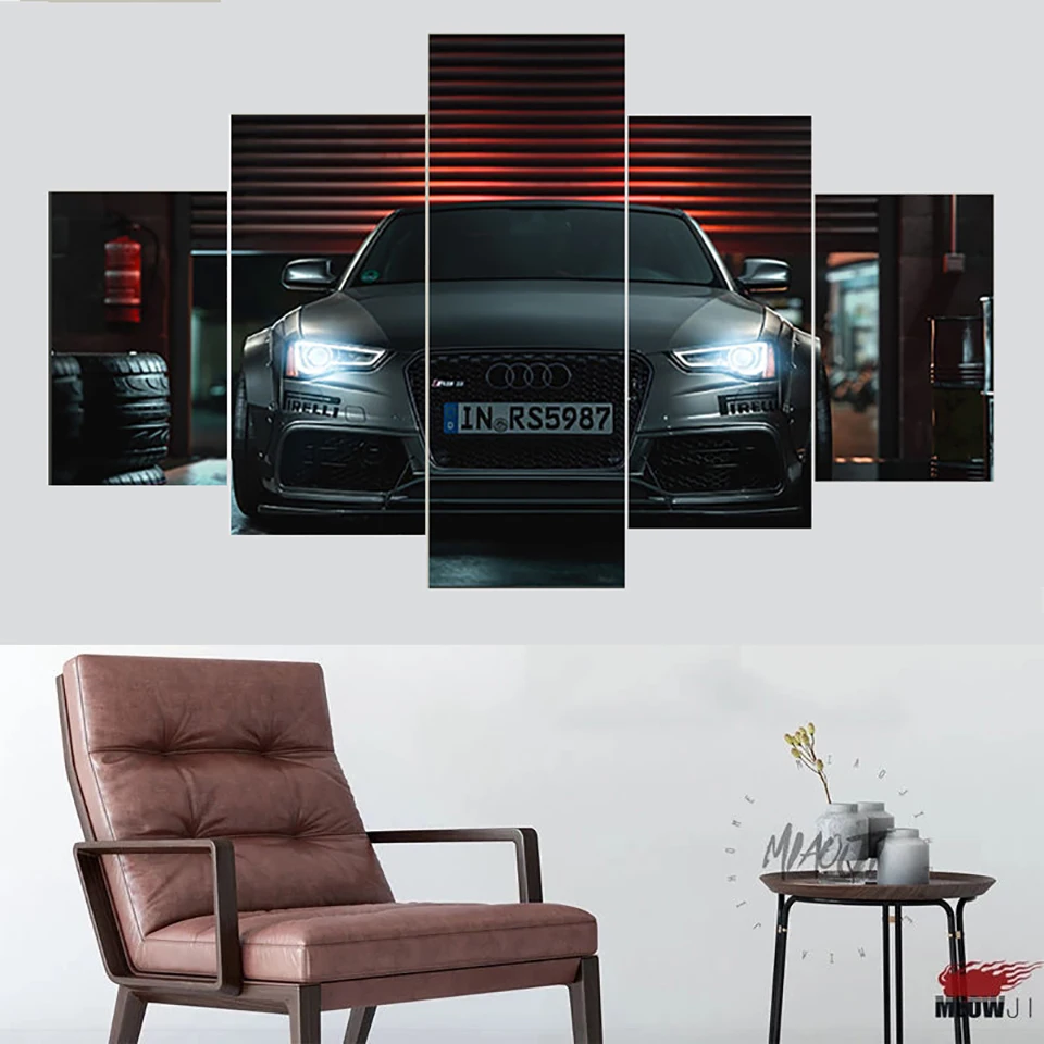 No Frame Canvas 5Pcs Vehicles Modified Car RS 5 Wide Body Sports Auto Wall Art Poster Home Decor Picture Print Living Room Mural