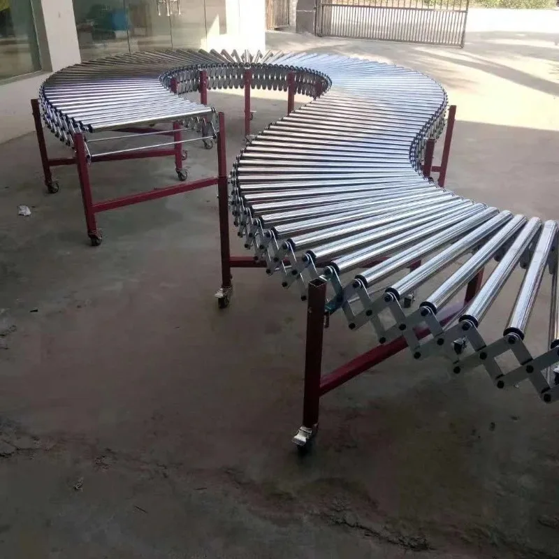 Non Powered Telescopic Roller Unloading Conveyor Height Adjustable Curve Cargo Handling Loading Unloading Convenient Tool
