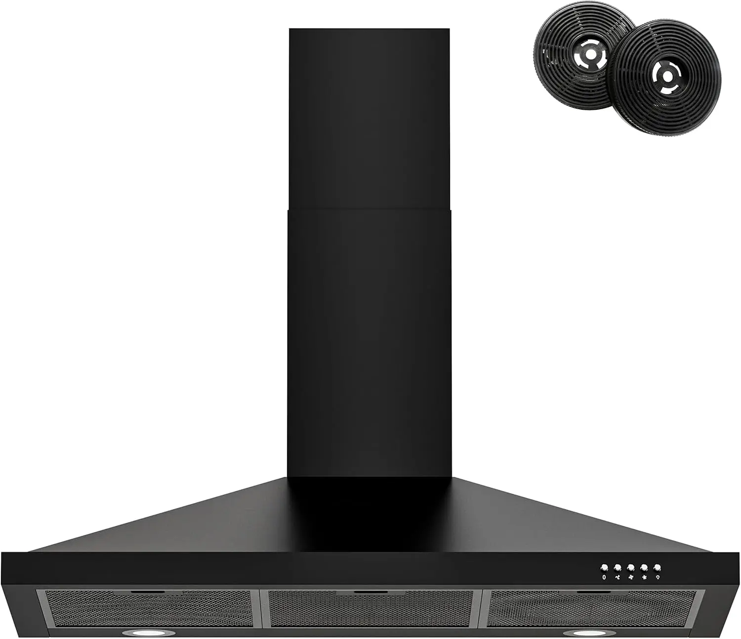 

Black Ran Hood 36 inch with Ducted Convertible Ductless Kitchen Wall Mount Chimney-Style Over Stove Vent 3 Speed Exhaust Fan LED