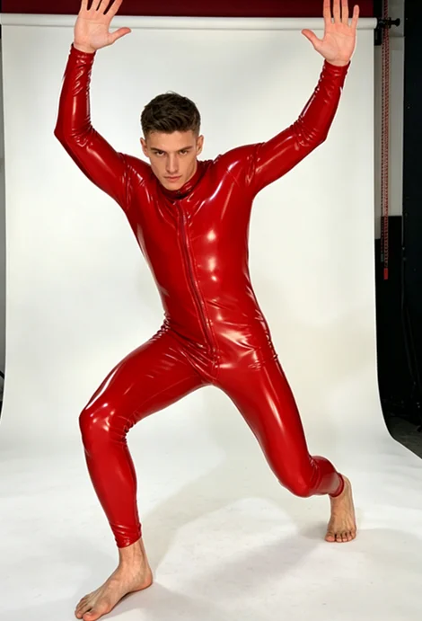 New Latex Gummi 100% Rubber Catsuit Red bodysuit Cosplay Suit