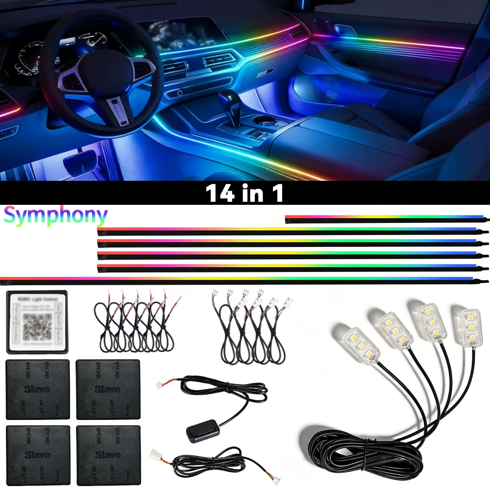 WUMFIRE 64 Farben RGB Symphony Auto-Ambientebeleuchtung 6/10/18 in 1 Innenraum Acryl LED-Streifenlicht Dekoration Atmosphärenlampe mit APP-Steuerung 10