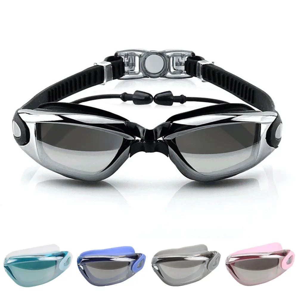 

Swimming goggles Electroplated one-piece earplugs Outdoor myopia Adult swimming glasses Waterproof and anti-fog swimming goggles