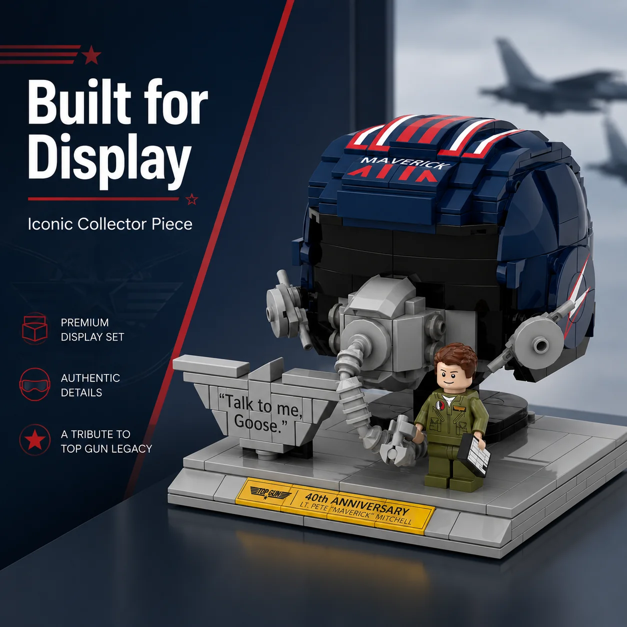 Top Gun Maverick Fighter Pilot Helmet Building Blocks Set 40th Anniversary Aviation Fan Desk Decoration Gift