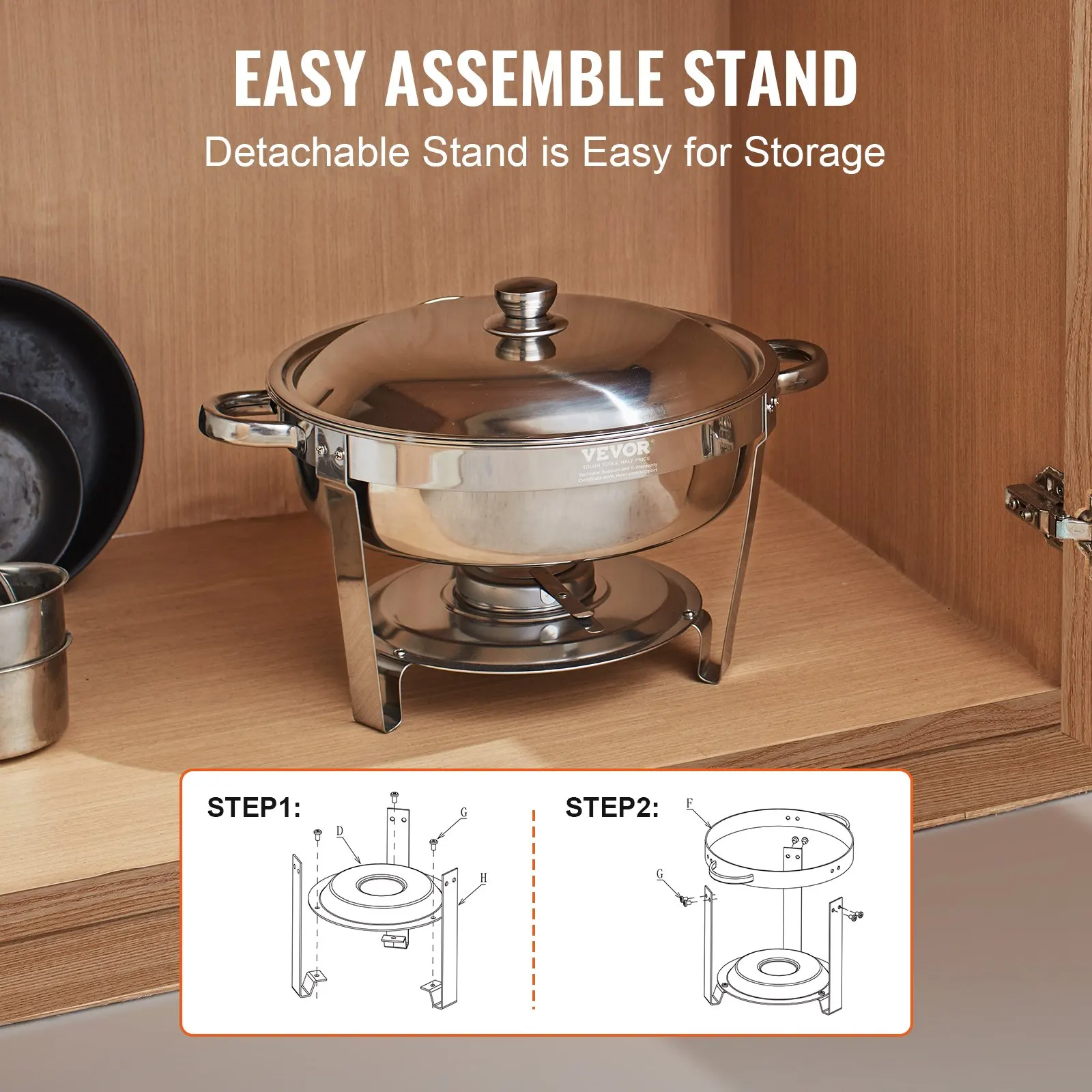 VEVOR 6QT 4Pack Round Chafing Dish Set Stainless Steel Buffet Chafer with Full Size Pan Glass Lid Fuel Holder Catering Warmer