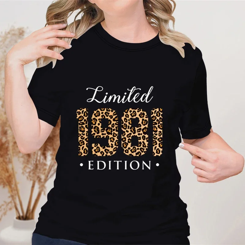 Limited Edition 1984 40 Years Old 40th Birthday Gifts Leopard Pattern T Shirt Women Birthday Vintage Crew Neck Shirts Female Top