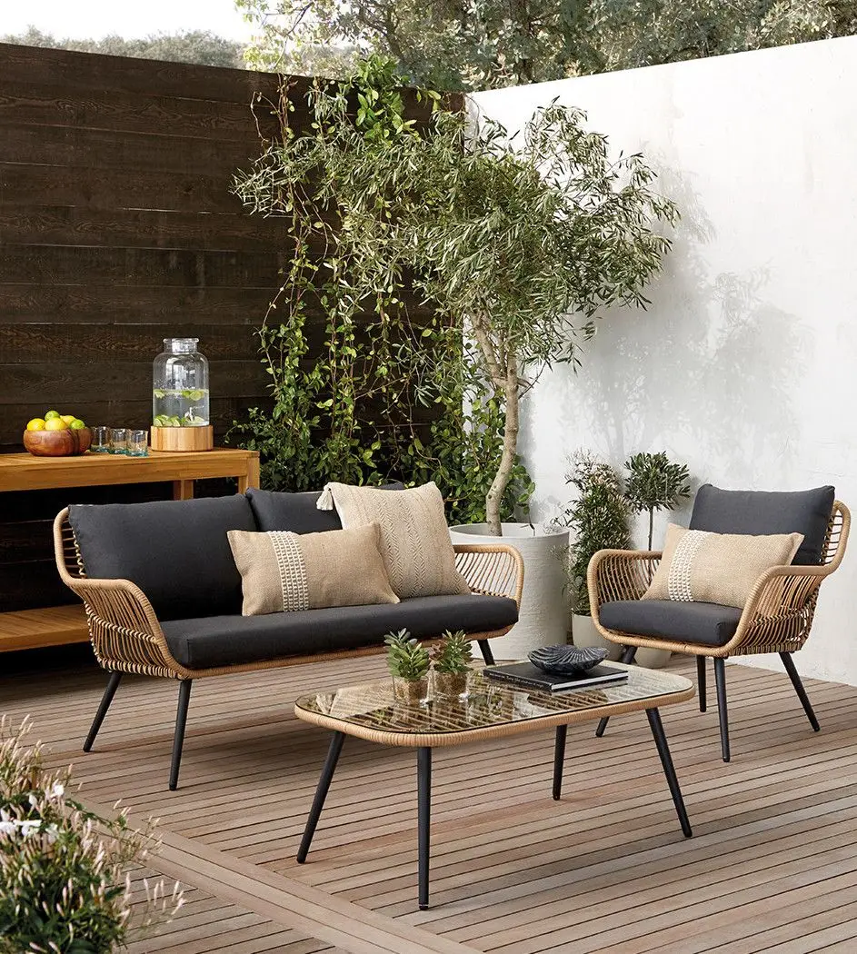 

Custom Patio Furniture Set Luxurious Garden Sofa European Durable Waterproof Sofas for Balcony Teak Frame Outdoor Furniture Sofa
