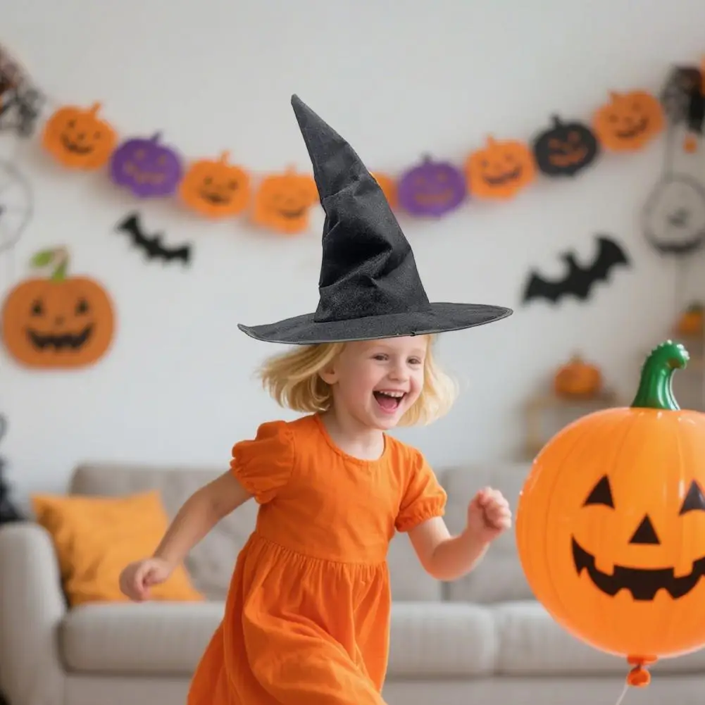 Iron Wire Brim Witch Hat Velvet Witch Hat with Sharp Corner Design Iron Wire Brim Party Accessory Themed Role-playing Halloween