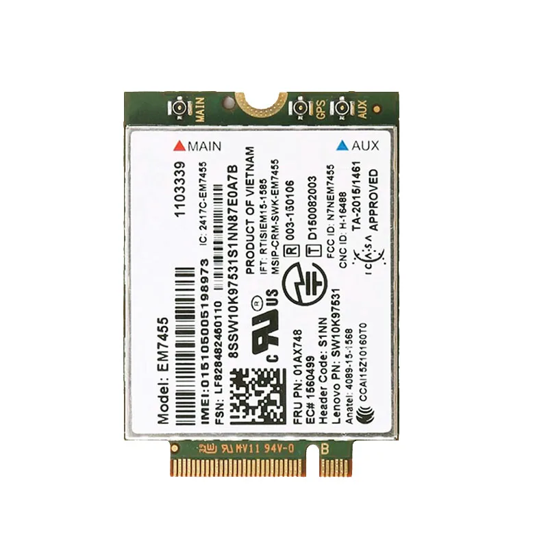 WDXUN Wireless airprime Gobi6000 EM7455 WWAN card NGFF FRU module 01AX756 for  X1 L470 X270 T570 device, Qualcomm 4 doc