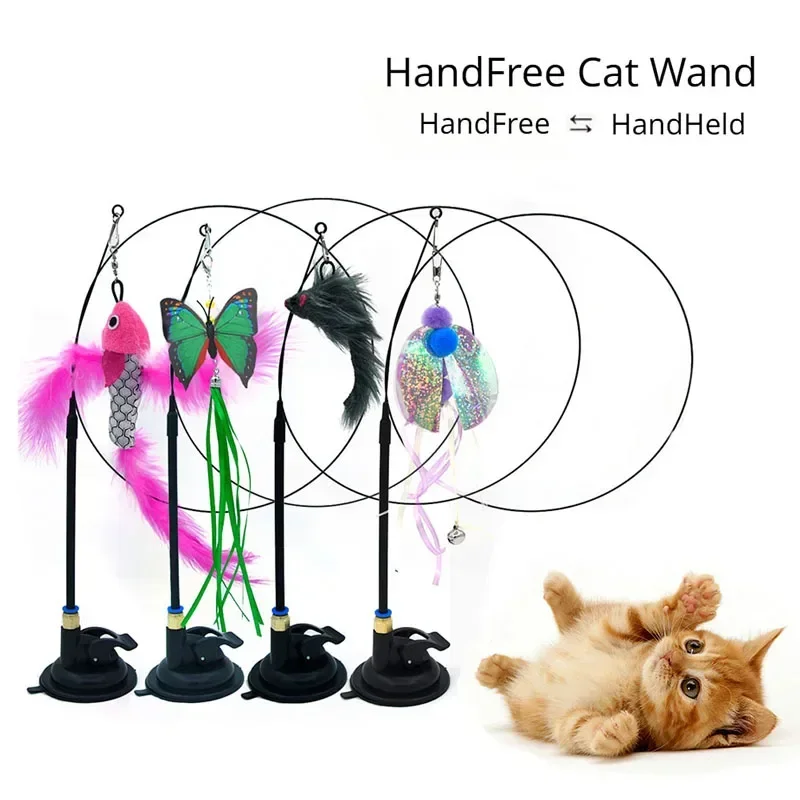 

Cat Toy Suction Cup Wire Teasing Cat Stick Lazy Person Teasing Cat Self Fun Toy Mouse Feather Ball Butterfly Replacement