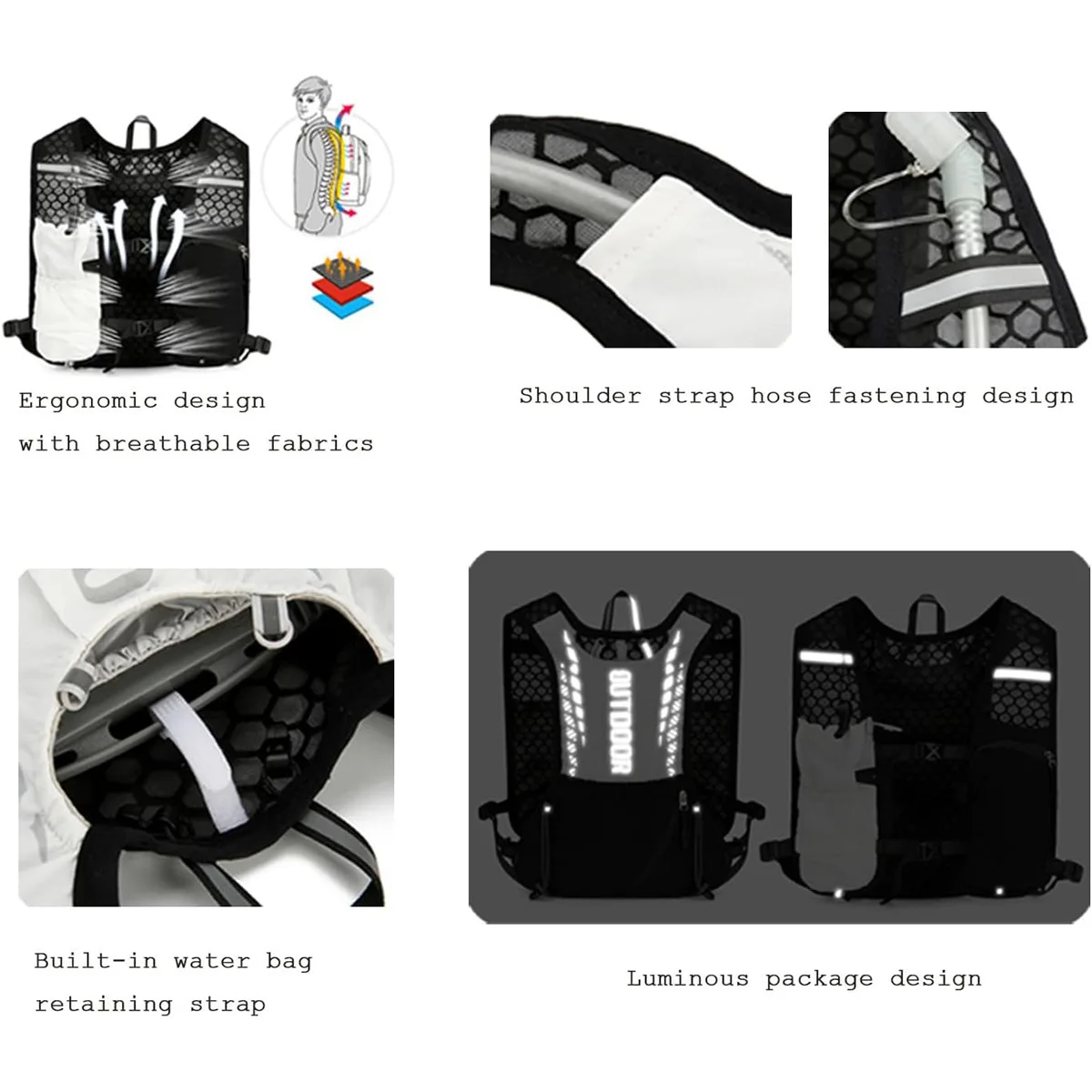 Reflective Running Hydration Vest,Ultralight Backpack for Cycling, Climbing,Hiking,Marathon,Mtb Road Bike - Adjustable Vest Bag
