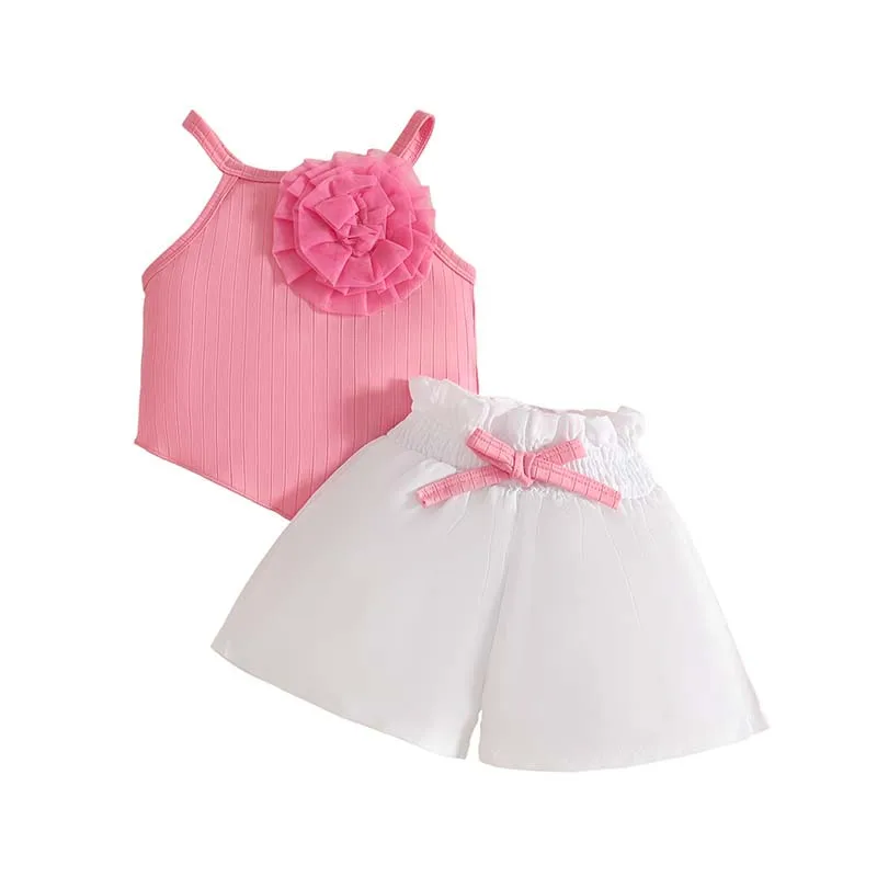 Newborn Set Baby Girl Clothing 2Piece Outfits Summer Short Mesh Floral Tank Tops Bow-Tie Shorts 1-3 Years